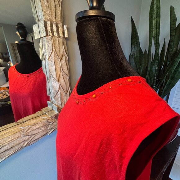 Coldwater Creek Red Sleeveless Embroidered Maxi Dress Size 20 Linen/Rayon Blend - Picture 2 of 15